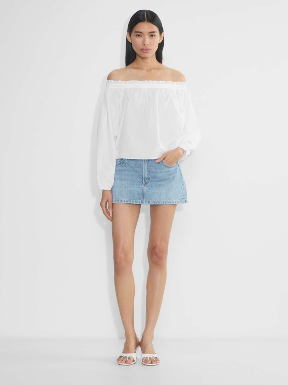 Aritzia Sunday’s Best Poplin Minerva white blouse cotton off the shoulder